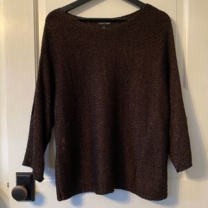 Eileen Fisher Bateau Neck Organic Linen Blend Knit Sweater Split-Sleeve M Bronze